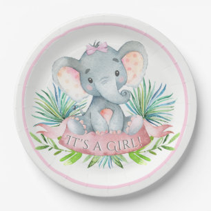 Assiettes en papier pour Baby Shower éléphant fill