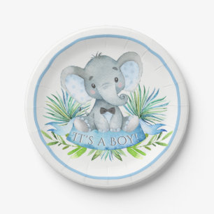 Assiettes en papier pour Baby Shower éléphant garç