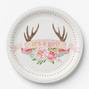 Assiettes en papier pour Baby Shower Fille et bois