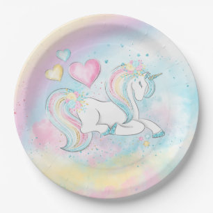 Assiettes en papier pour Baby Shower Licorne Fille