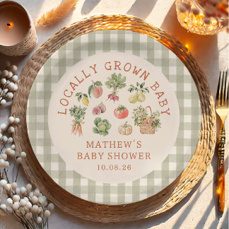 Assiettes en papier pour baby shower Vert Sauge Cu