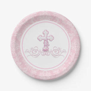 Assiettes en papier pour baptême de fille