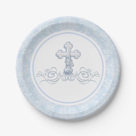 Assiettes en papier pour baptême de garçon (Devant)