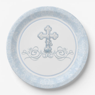 Assiettes en papier pour baptême de garçon