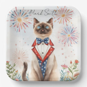 Assiettes en papier pour chat siamois patriotique
