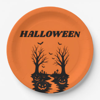 Assiettes en papier pour citrouilles d'Halloween e