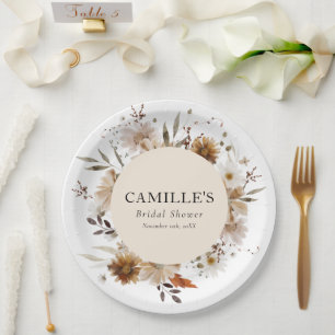 Assiettes en papier pour douche de mariée florale 