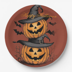 Assiettes en papier pour fête d'Halloween avec cit