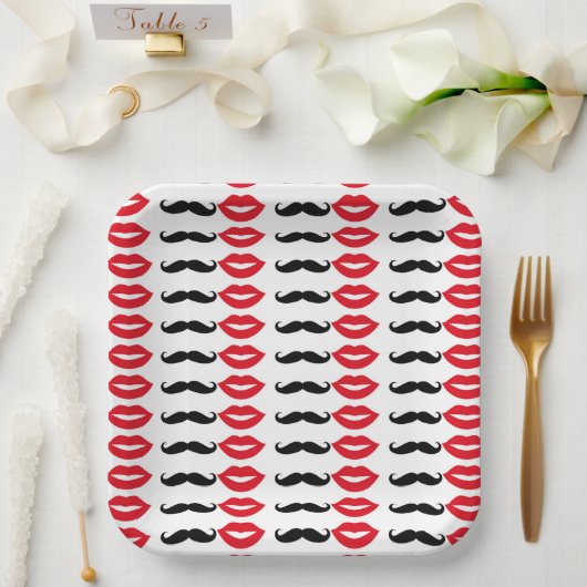 Assiettes en papier pour fête M. & Mme Moustache & (Mariage)