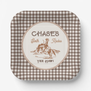 Assiettes en papier pour fête rodeo à carreaux mar