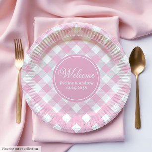 Assiettes en Papier pour la Mariée Rose à carreaux