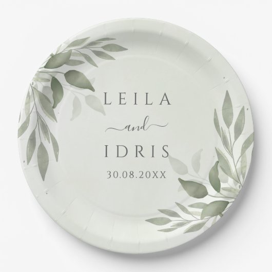 Assiettes en papier pour mariage avec verdure de s (Devant)