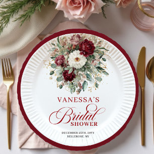 Assiettes en Papier pour Mariage Floral Bourgogne 