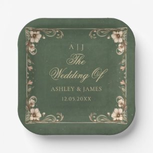 Assiettes en papier pour mariage floral vintage Ar