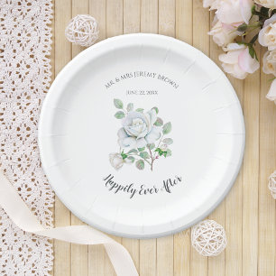 Assiettes en papier pour mariage Rose Blanche Happ