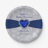 Assiettes en papier pour noces de damas 45 ans de (Devant)