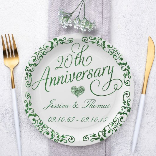 Assiettes en papier pour noces de vert 20 ans