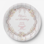 Assiettes en papier pour premier anniversaire Bow  (Devant)