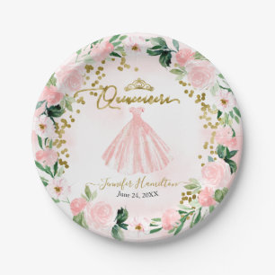 Assiettes en papier Quinceanera Rose Florale Robe 