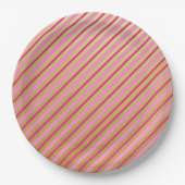 Assiettes en papier rayées rose et or (Devant)