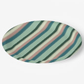Assiettes en papier rayées vert sauge (Angle)