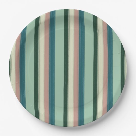 Assiettes en papier rayées vert sauge (Devant)