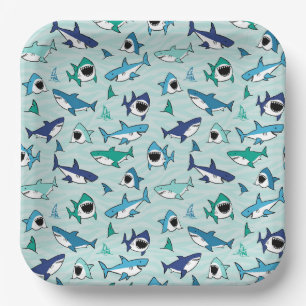Assiettes en Papier Requins, Fête sur la Vie Marin