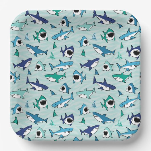 Assiettes en Papier Requins, Fête sur la Vie Marin (Recto)