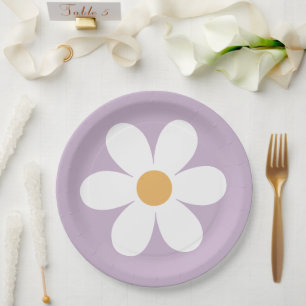 Assiettes en papier rétro daisy violet bohème