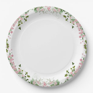 Assiettes en Papier Rondes Fleuris Rose Poussiéreu