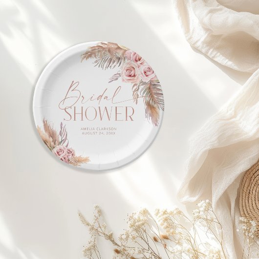 Assiettes en papier rose gold florales boho