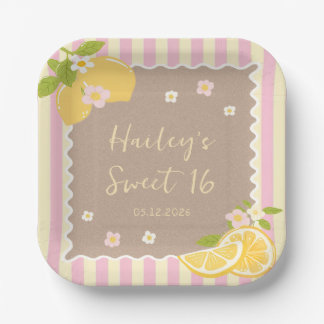 Assiettes en papier rose jaune fraîchement citron
