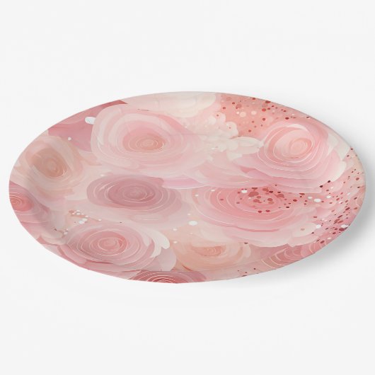 Assiettes en papier Rose Pastel (Angle)