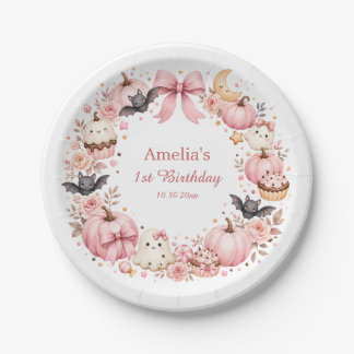 Assiettes en papier rose pour anniversaire Hallowe