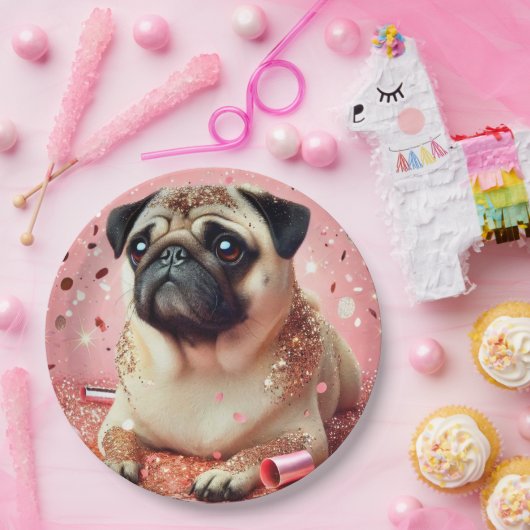 Assiettes en papier rose pour pug ! (Fête)