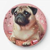 Assiettes en papier rose pour pug ! (Devant)