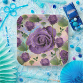 Assiettes en papier Rose Pourpre avec une bordure  (Fête)