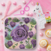 Assiettes en papier Rose Pourpre avec une bordure  (Fête)