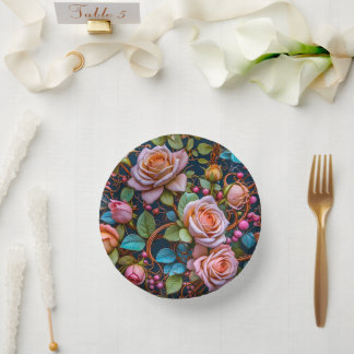 Assiettes en papier - Roses anciennes roses