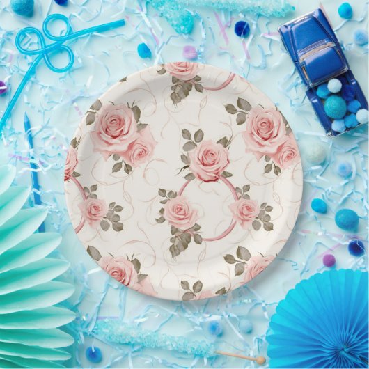 Assiettes en papier Roses Rose Pâle (Fête)