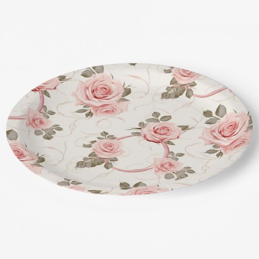 Assiettes en papier Roses Rose Pâle (Angle)