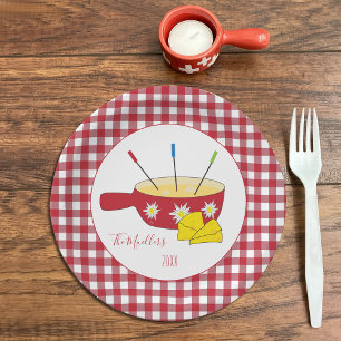 Assiettes en papier rouges et blanches pour fondue