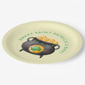 Assiettes en papier Saint-Patrick Pot d'or Joyeux (Angle)