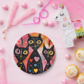 Assiettes en papier Saint-Valentin Chat Cœurs Roug (Fête)