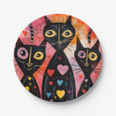 Assiettes en papier Saint-Valentin Chat Cœurs Roug (Devant)