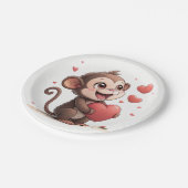 Assiettes en papier Saint-Valentin Singe Cœurs Rou (Angle)