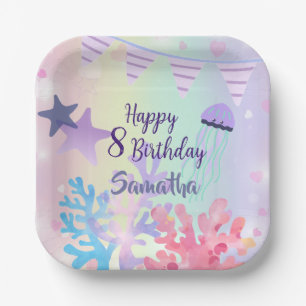 Assiettes en Papier Sous l'Océan Rose Violet Anniv