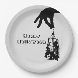 Assiettes en papier squelette de main Halloween