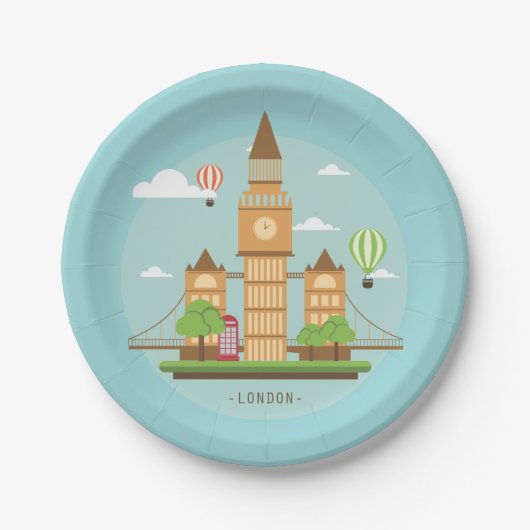 Assiettes en papier sur les monuments de Londres e (Devant)