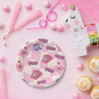 Assiettes en Papier Téléphone Rose Rétro